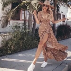L*Space Brown Polka Dot Maxi Dress